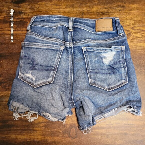 American Eagle Hi Rise Shortie Size 0 Next Level Stretch Medium Dark Wash Denim - Picture 2 of 11